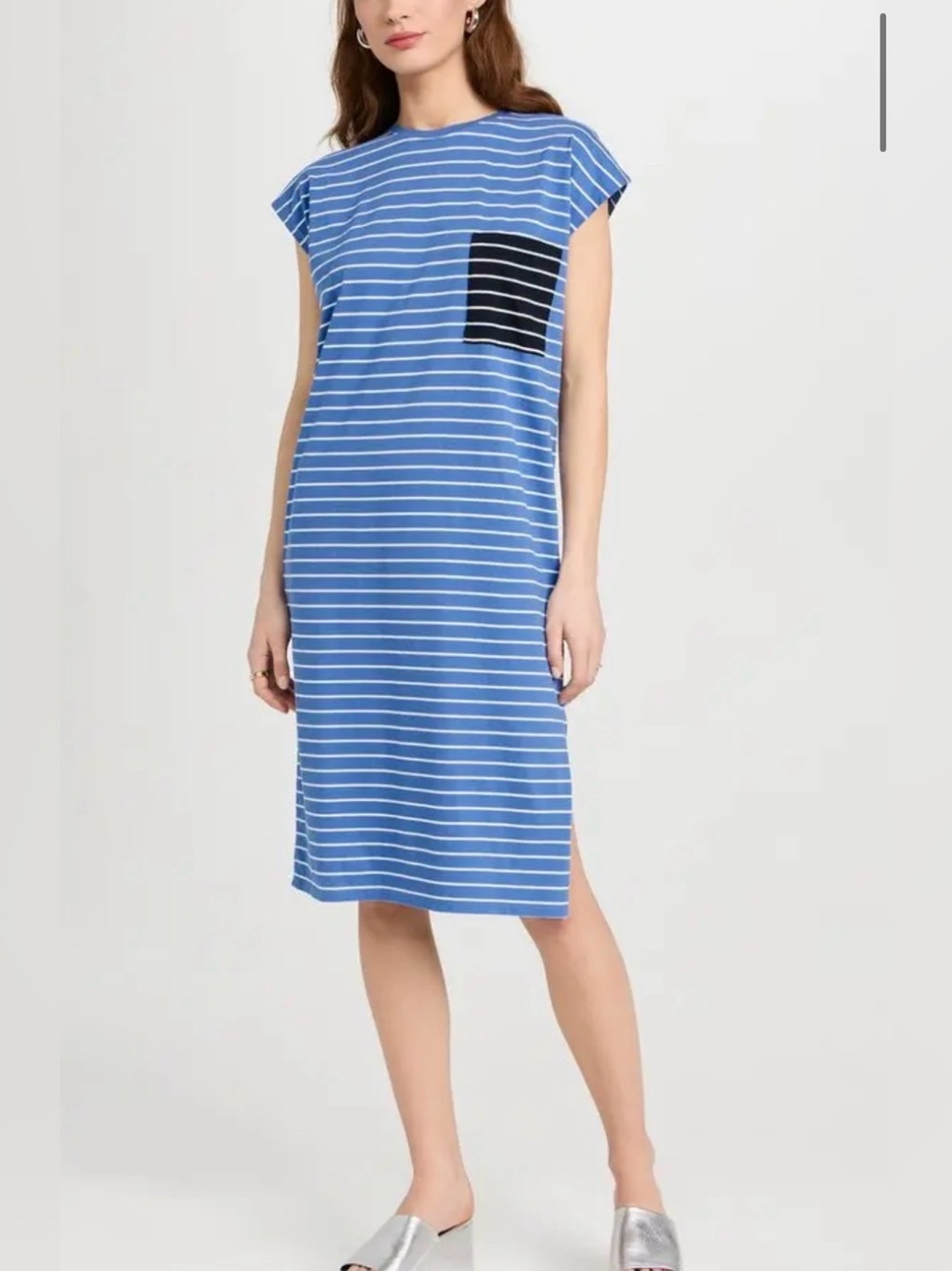 Kule Size S • Blue Striped Midi T-Shirt Dress Short Sleeve 100% Cotton.